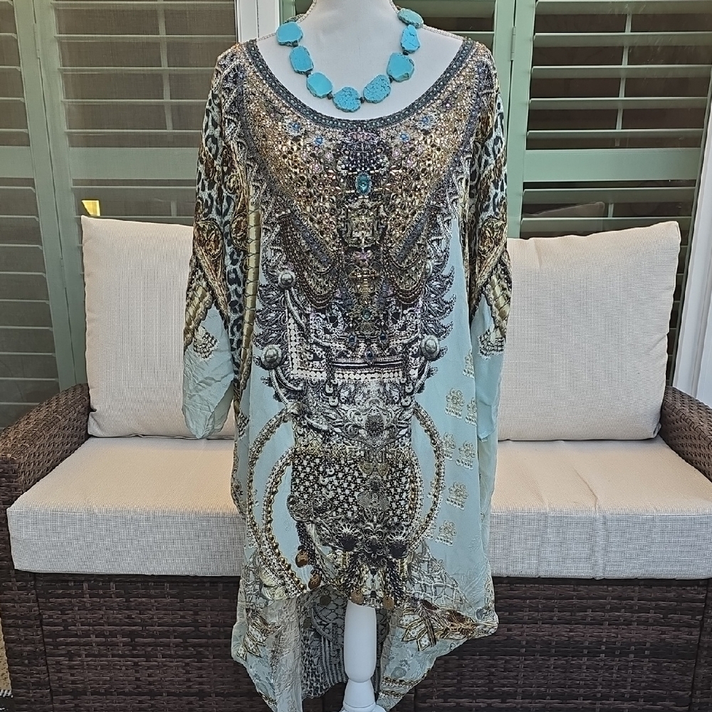 Camilla Crystal Embellished Dress with Turquoise Accents